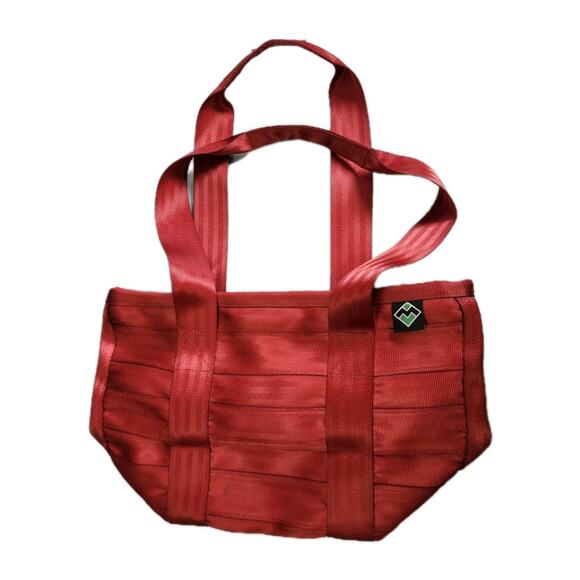 Maggie Bags Red Seatbelt Handbag Shoulder Purse W/ Feet - Picture 1 of 11